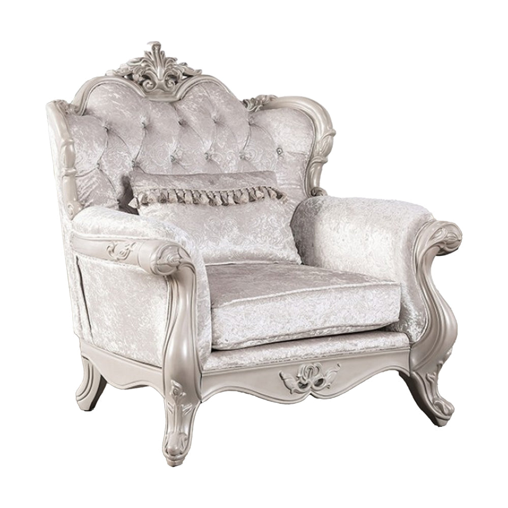 Paulo Accent Chair with Crown Molding, Diamond Tufted Off White, Solid Wood By Casagear Home