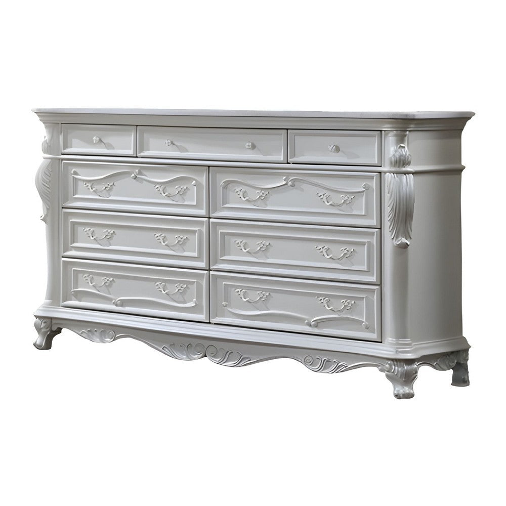 Venta Wide Dresser Chest 9 Drawer Carved White Solid Wood By Casagear Home BM319847