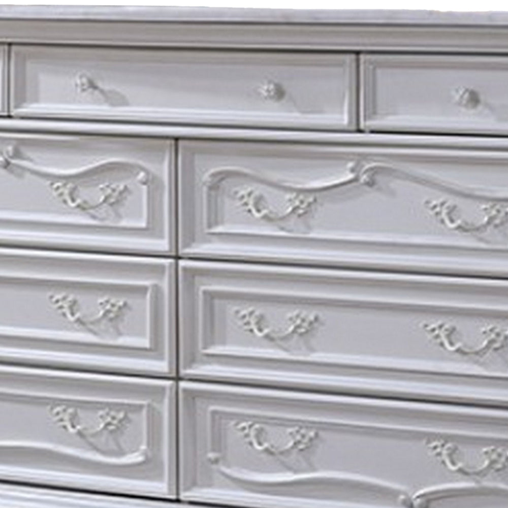 Venta Wide Dresser Chest with 9 Drawers Carved Details White Solid Wood By Casagear Home BM319847