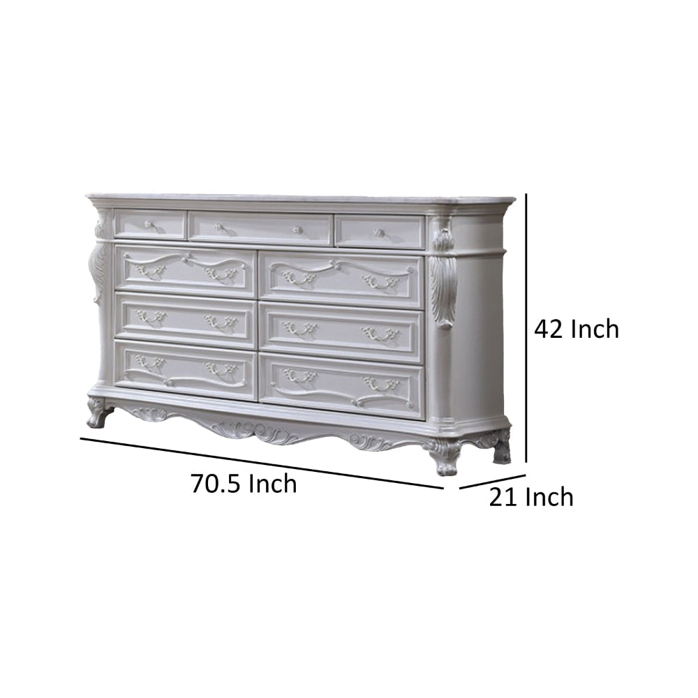 Venta Wide Dresser Chest with 9 Drawers Carved Details White Solid Wood By Casagear Home BM319847