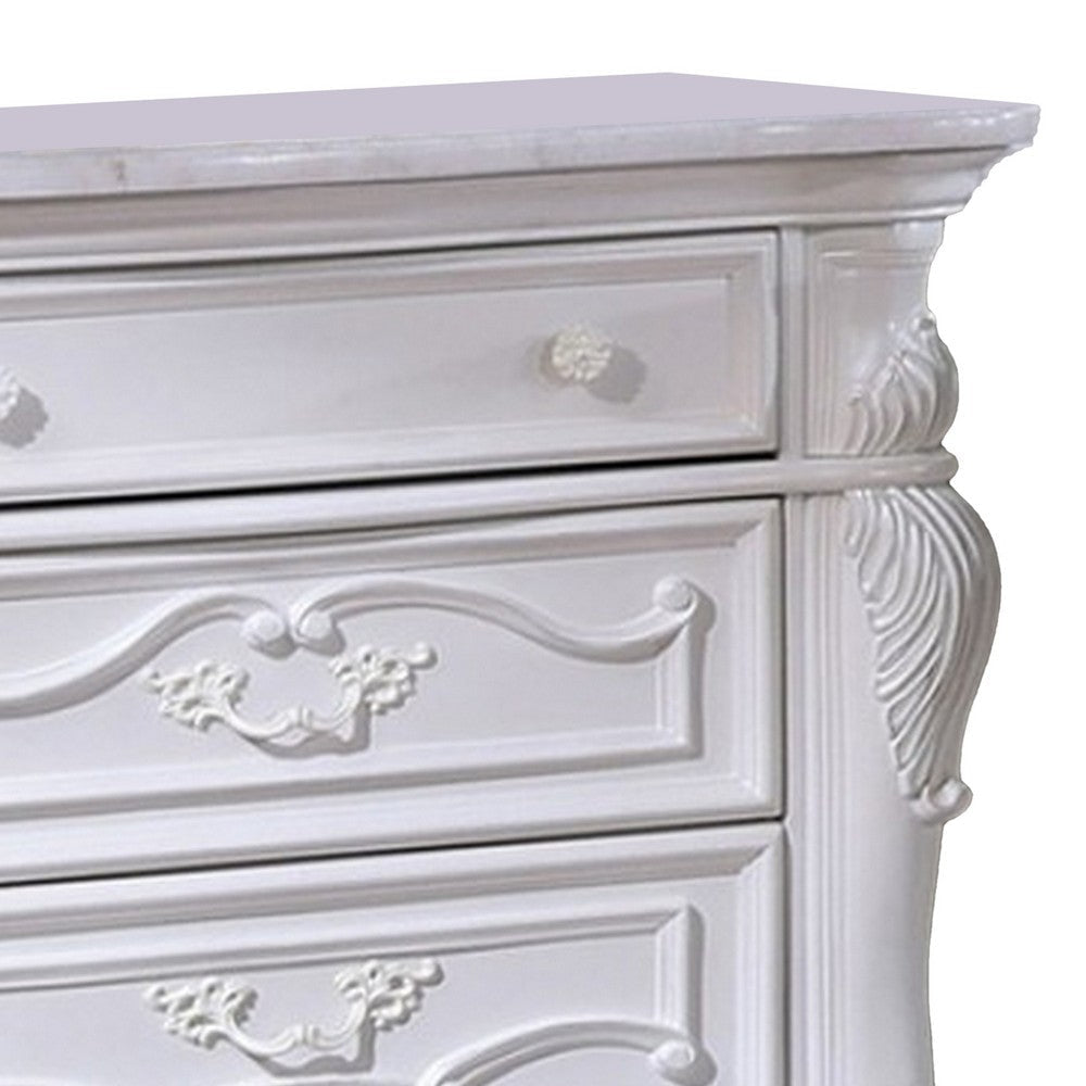 Venta Nightstand with 3 Drawers 34 Inch Carved Details White Solid Wood By Casagear Home BM319848