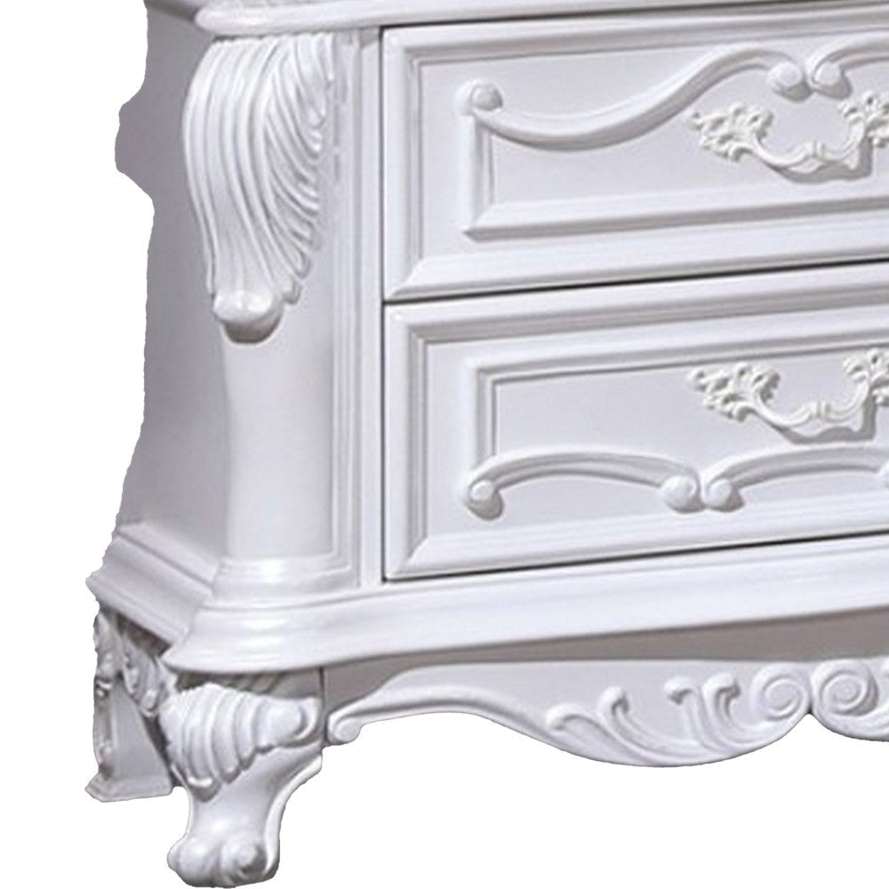 Venta Nightstand with 3 Drawers 34 Inch Carved Details White Solid Wood By Casagear Home BM319848