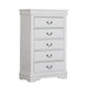 Ryla Tall Dresser Chest, 5 Drawers, Nickel Metal Handles, White Solid Wood By Casagear Home