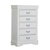 Ryla Tall Dresser Chest, 5 Drawers, Nickel Metal Handles, White Solid Wood By Casagear Home