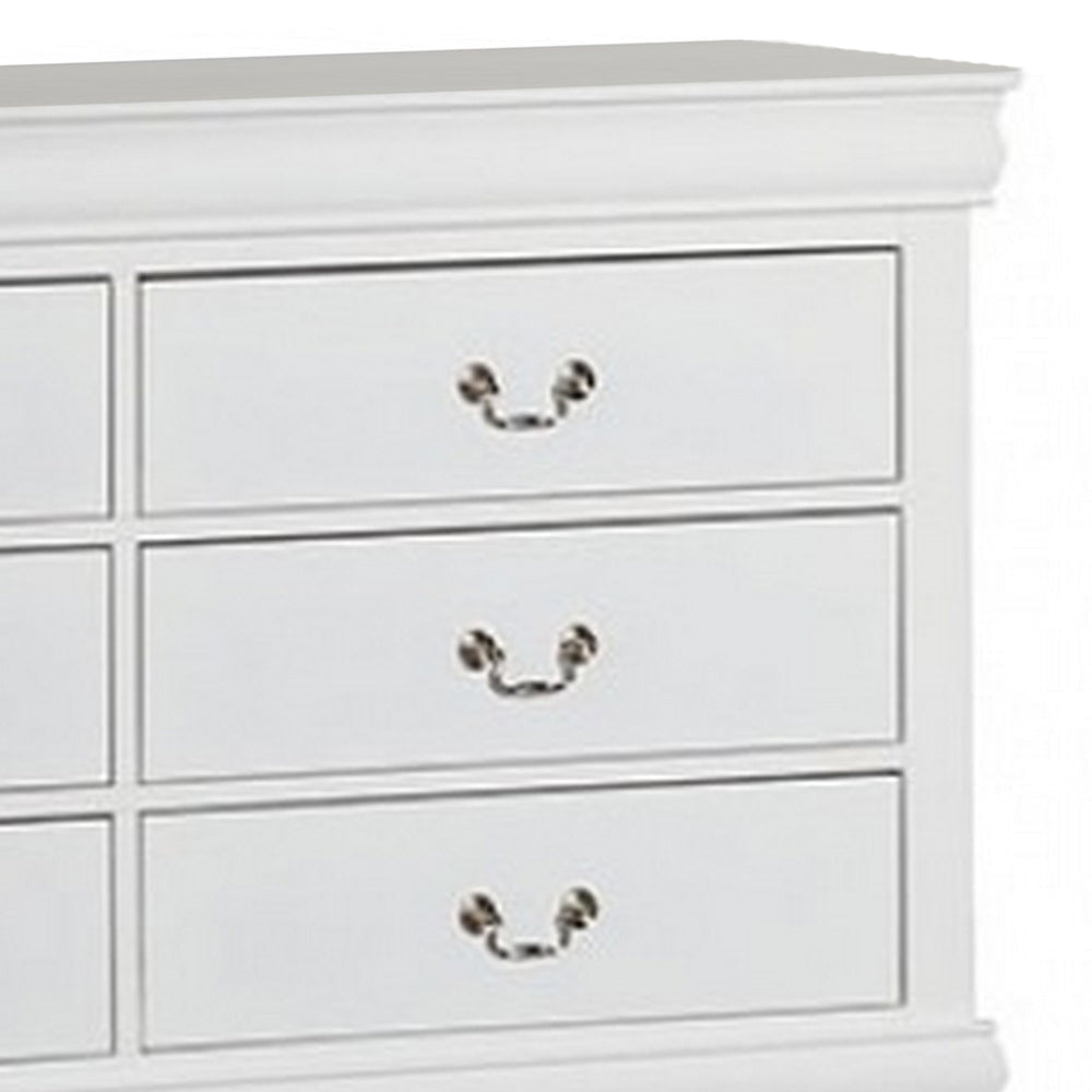 Ryla Wide Dresser Chest 6 Drawers Nickel Metal Handles White Solid Wood By Casagear Home BM319850