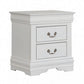 Ryla Nightstand, 2 Drawers, Classic White Solid Wood, Nickel Metal Handles By Casagear Home