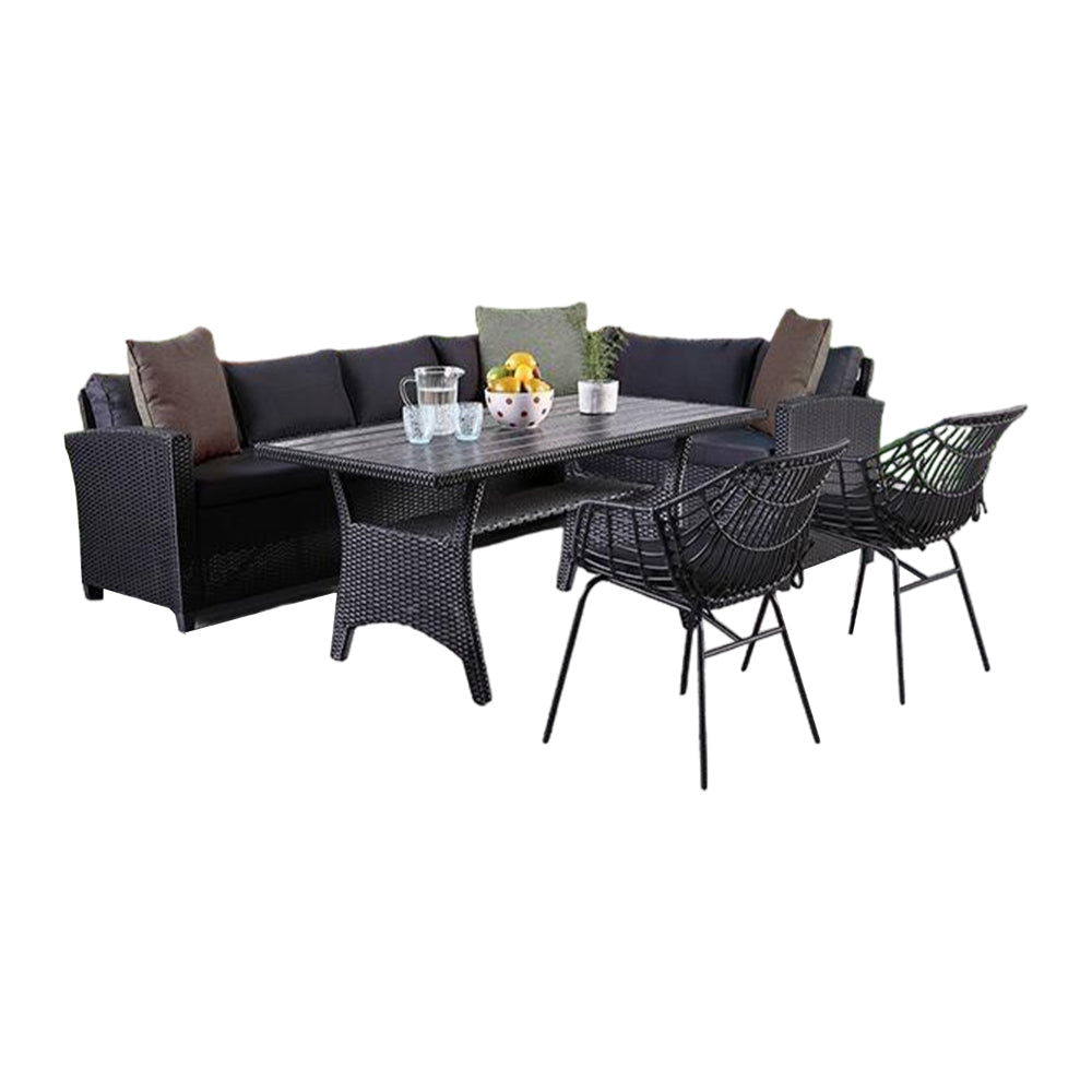 Maria 5pc Outdoor Patio Dining Set, Sectional Sofa, Table, 2 Chairs, Black By Casagear Home