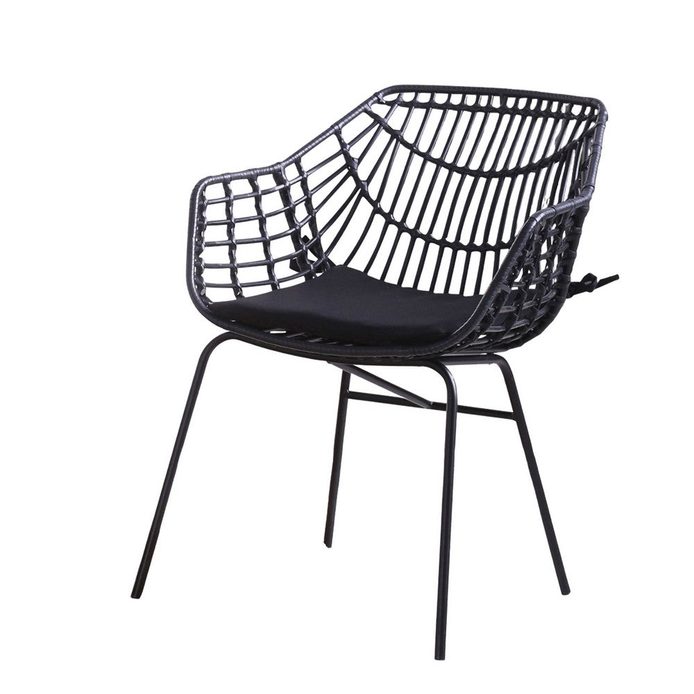 Niya Patio Chair Set of 2, Polyester, Black Steel, Outdoor Rattan Wicker By Casagear Home