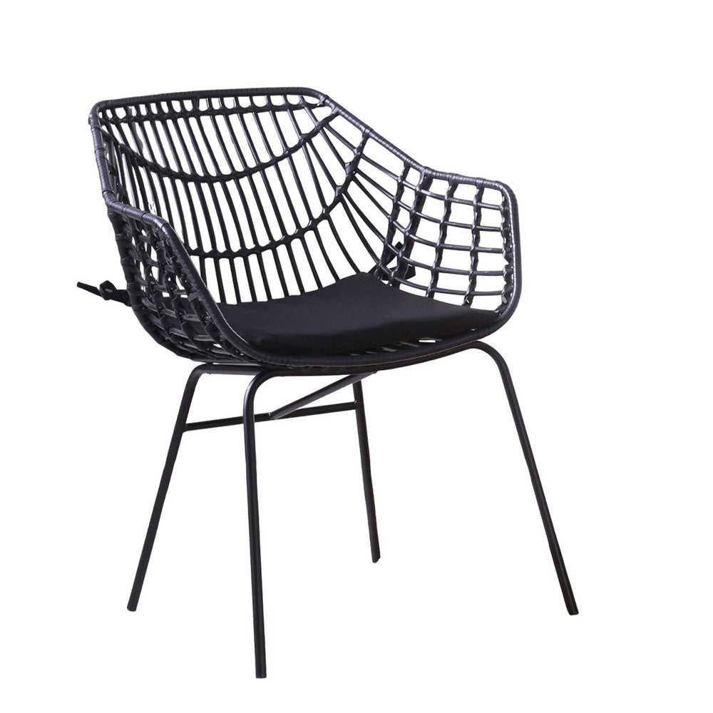 Niya Patio Chair Set of 2, Polyester, Black Steel, Outdoor Rattan Wicker By Casagear Home