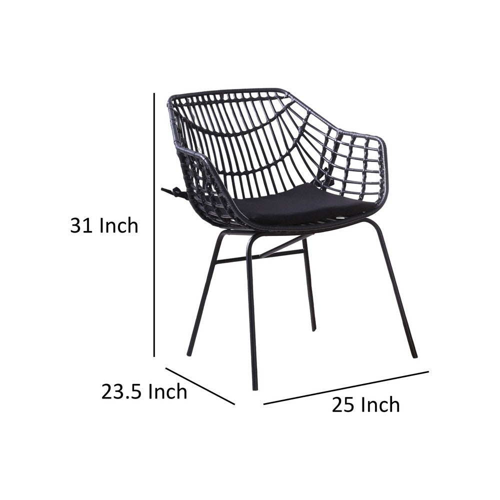 Niya Patio Chair Set of 2, Polyester, Black Steel, Outdoor Rattan Wicker By Casagear Home