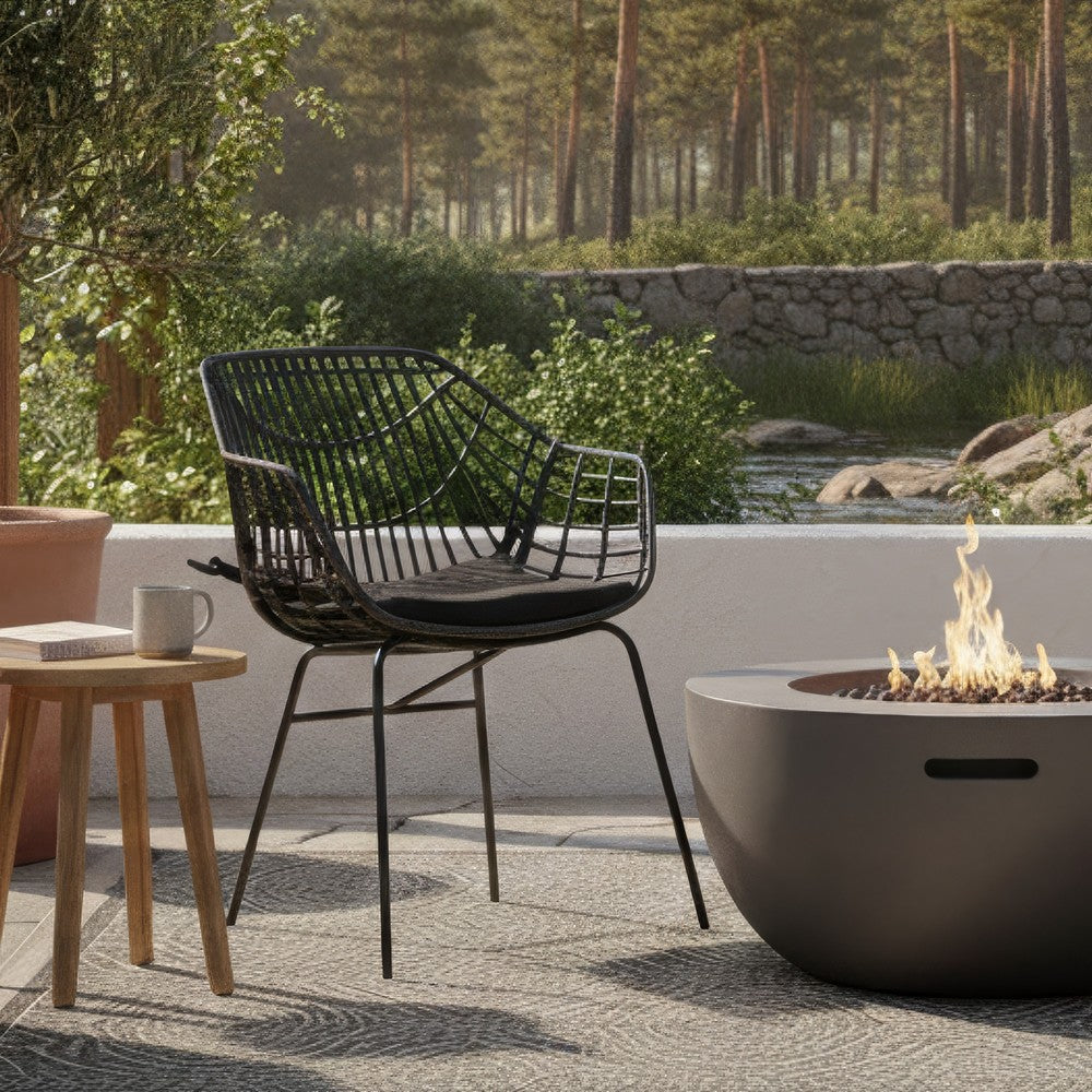 Niya Patio Chair Set of 2, Polyester, Black Steel, Outdoor Rattan Wicker By Casagear Home