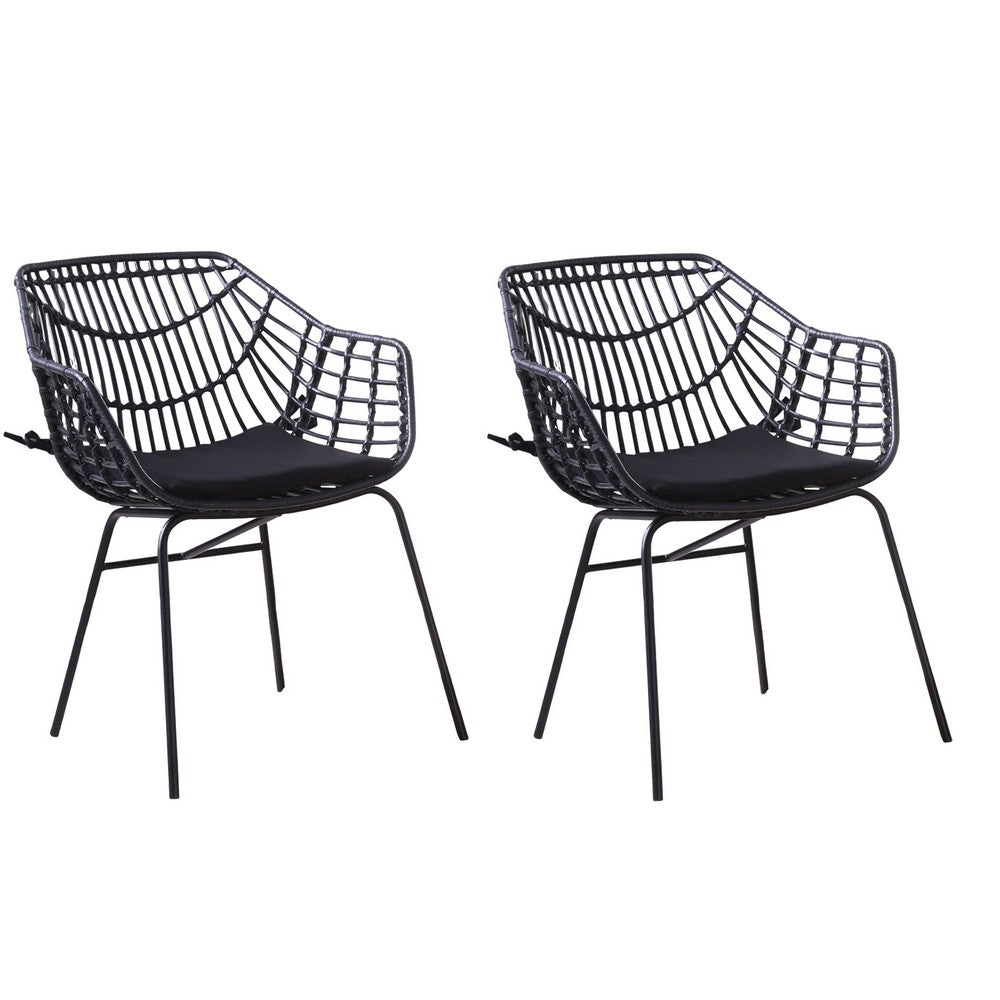 Niya Patio Chair Set of 2, Polyester, Black Steel, Outdoor Rattan Wicker By Casagear Home