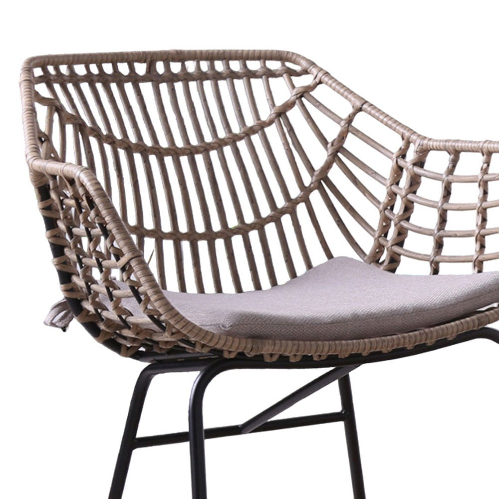 Niya Patio Chair Set of 2 Black Steel Gray Brown Outdoor Rattan Wicker By Casagear Home BM319858