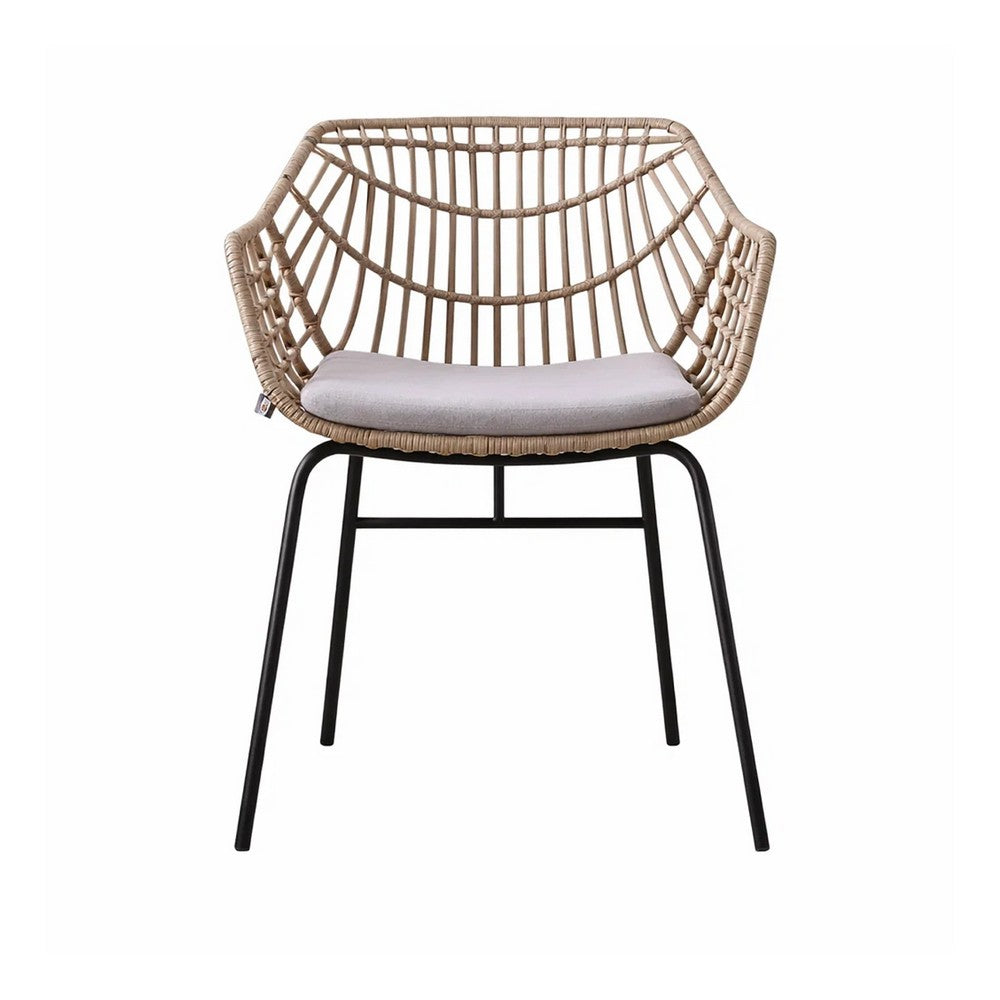 Niya Patio Chair Set of 2, Black Steel, Gray, Brown Outdoor Rattan Wicker By Casagear Home