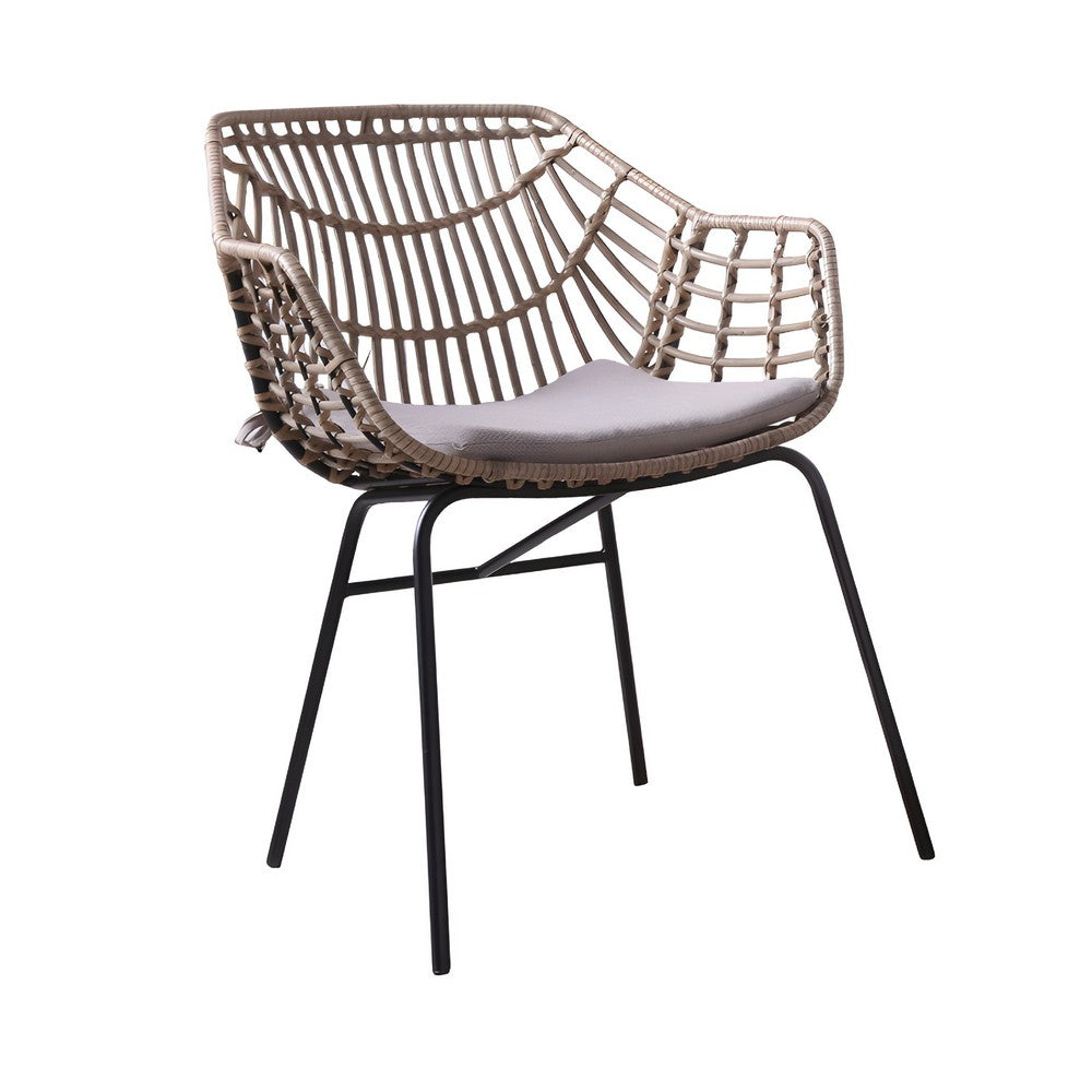 Niya Patio Chair Set of 2, Black Steel, Gray, Brown Outdoor Rattan Wicker By Casagear Home
