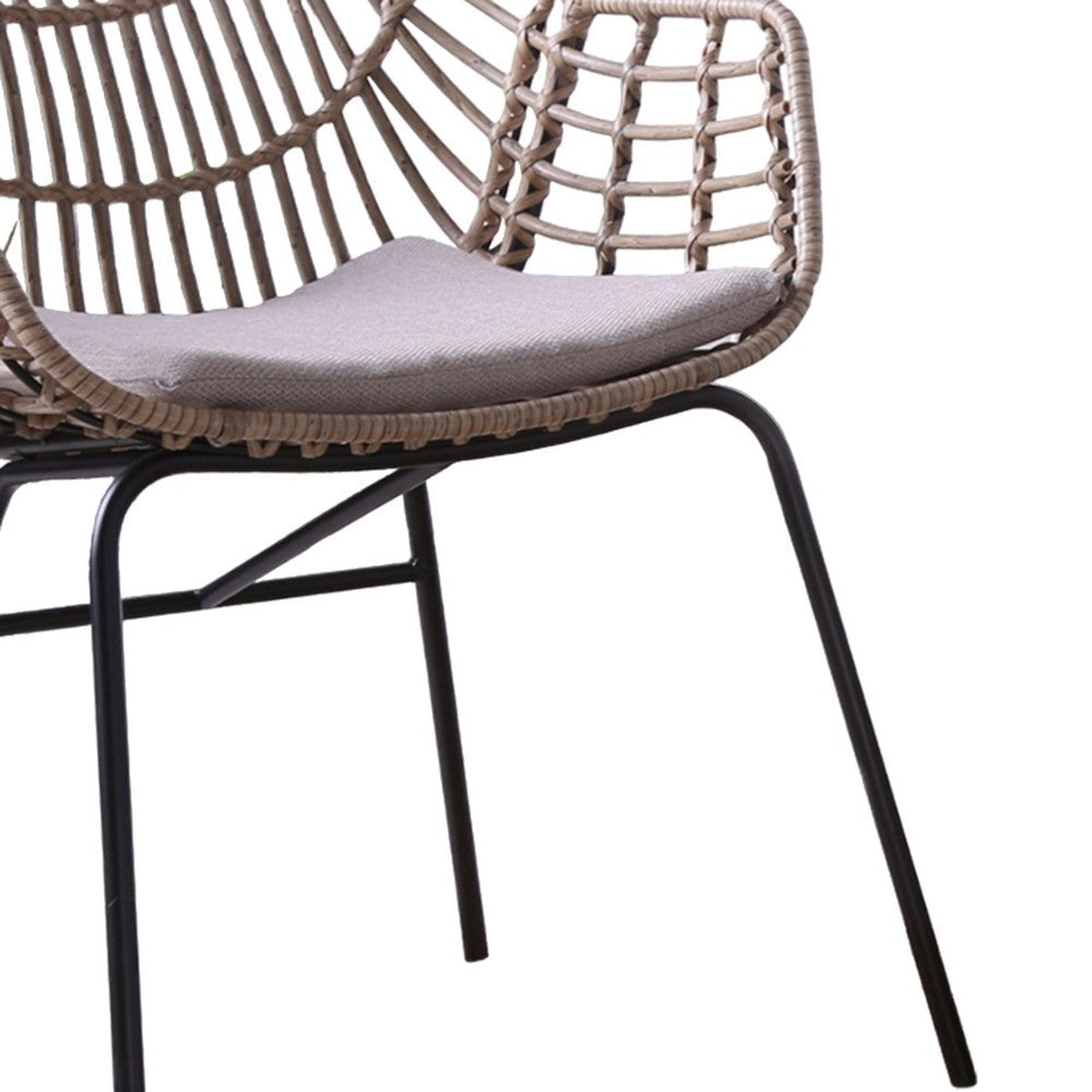 Niya Patio Chair Set of 2 Black Steel Gray Brown Outdoor Rattan Wicker By Casagear Home BM319858