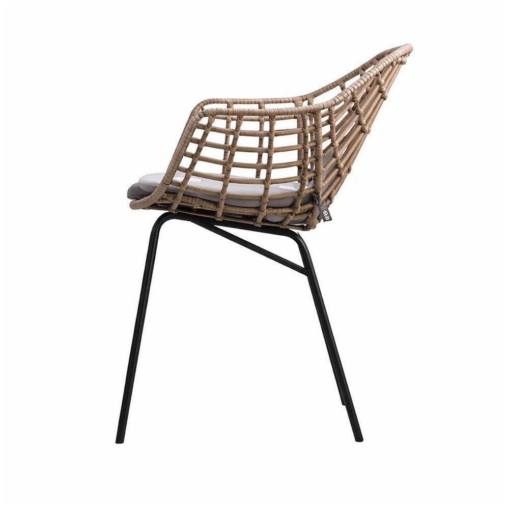 Niya Patio Chair Set of 2, Black Steel, Gray, Brown Outdoor Rattan Wicker By Casagear Home