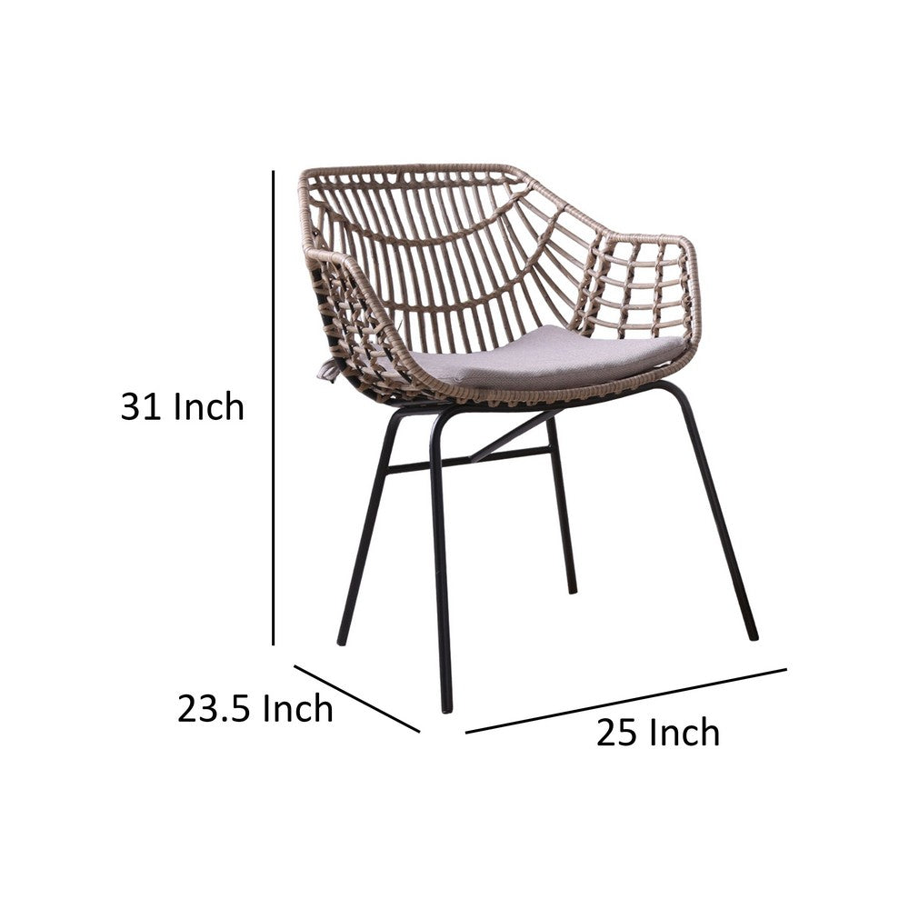 Niya Patio Chair Set of 2, Black Steel, Gray, Brown Outdoor Rattan Wicker By Casagear Home