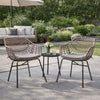 Niya Patio Chair Set of 2, Black Steel, Gray, Brown Outdoor Rattan Wicker By Casagear Home