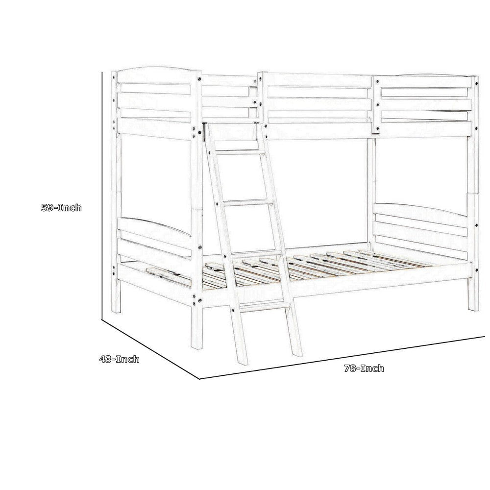 Hina Twin Bunk Bed Angled Ladder Sturdy Slat Design Gray Solid Wood By Casagear Home BM319861