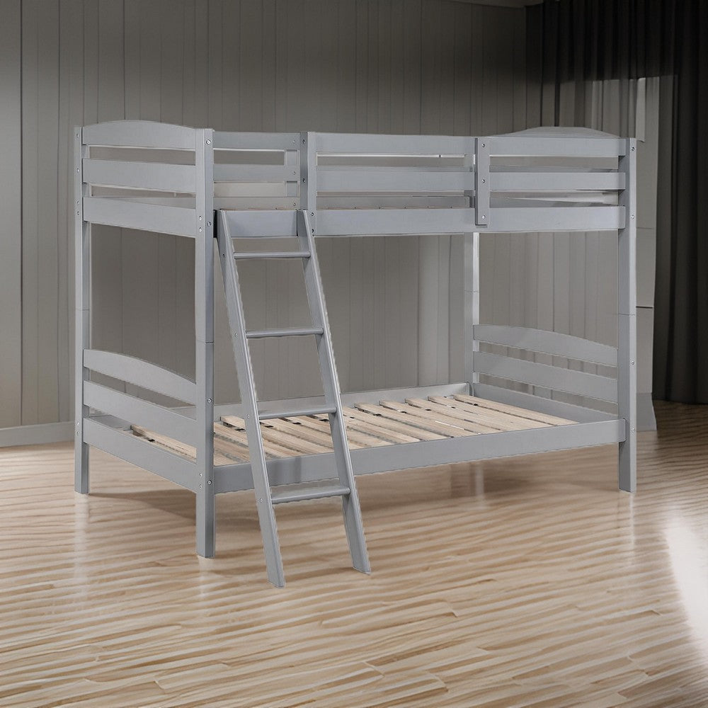 Hina Twin Bunk Bed Angled Ladder Sturdy Slat Design Gray Solid Wood By Casagear Home BM319861