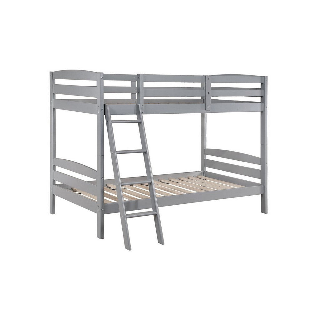 Hina Twin Bunk Bed, Angled Ladder, Sturdy Slat Design, Gray Solid Wood By Casagear Home