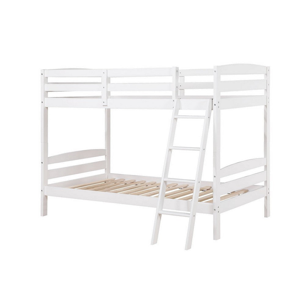 Hina Twin Bunk Bed Angled Ladder Sturdy Slat Design White Solid Wood By Casagear Home BM319862