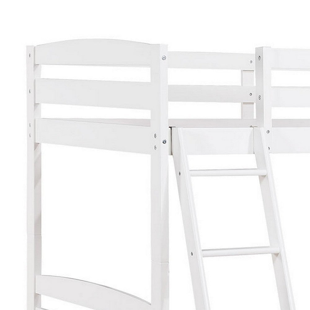 Hina Twin Bunk Bed Angled Ladder Sturdy Slat Design White Solid Wood By Casagear Home BM319862