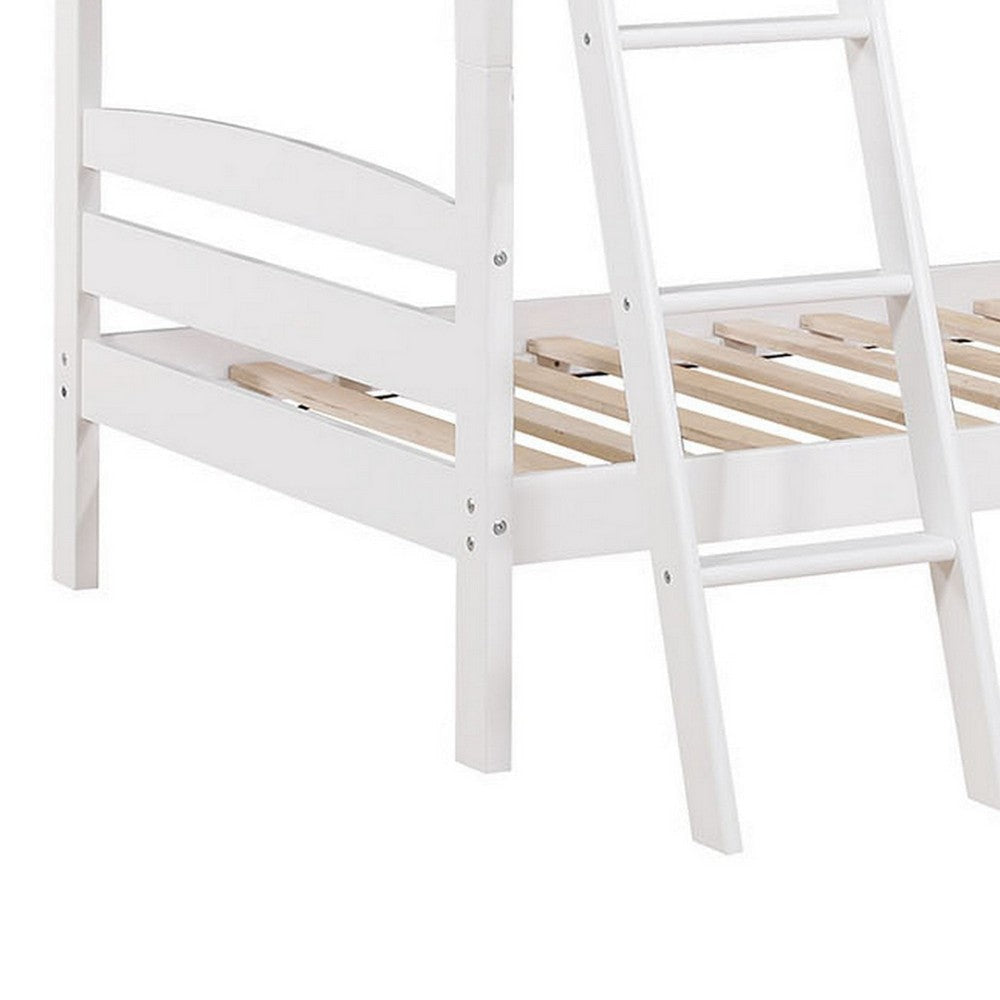 Hina Twin Bunk Bed Angled Ladder Sturdy Slat Design White Solid Wood By Casagear Home BM319862