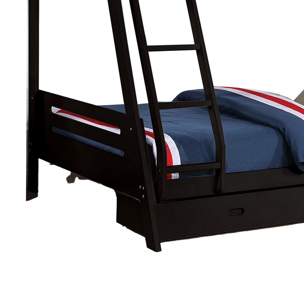 Emily Twin Over Full Bunk Bed with Ladder 2 Drawers Black Solid Wood By Casagear Home BM319863