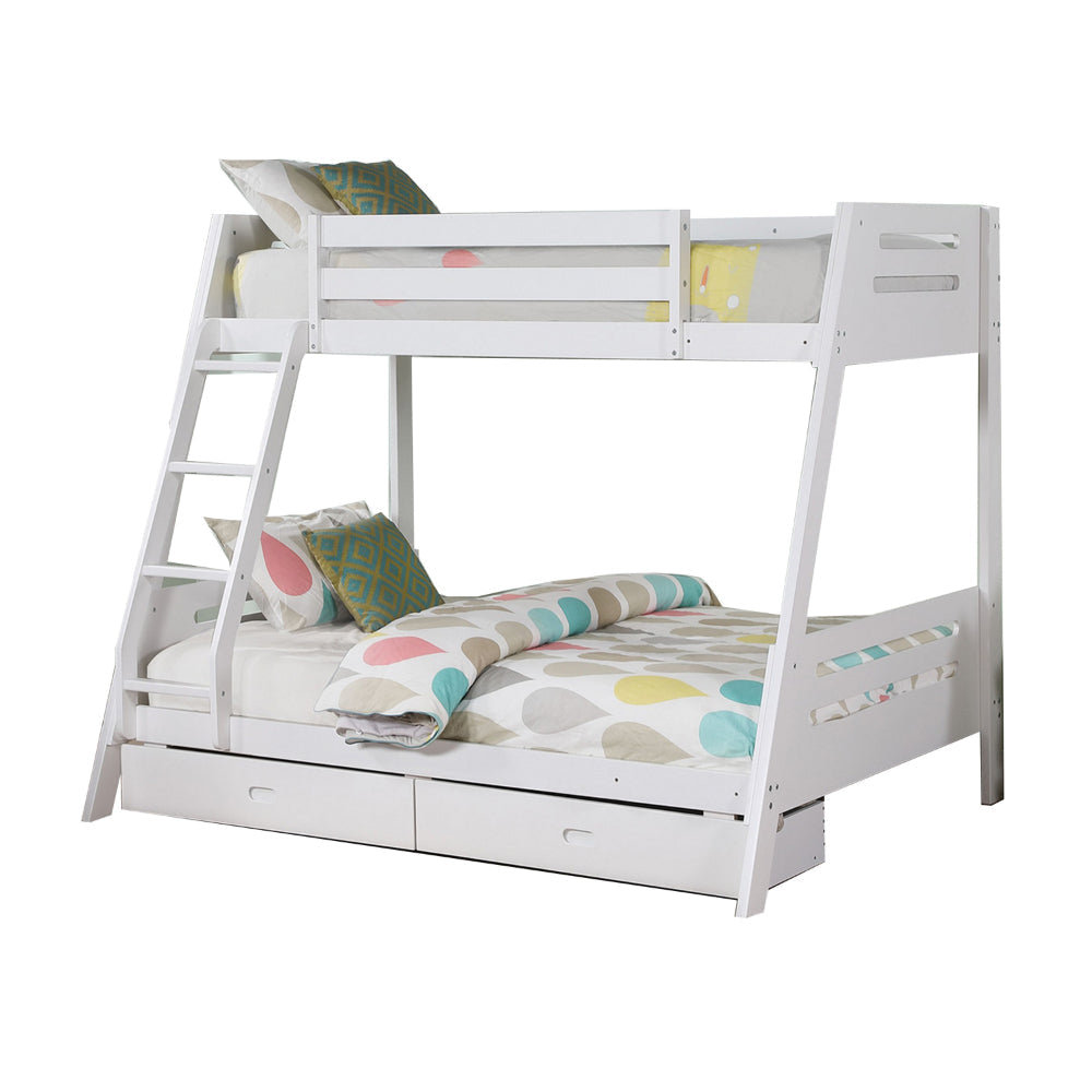 Emily Twin Over Full Bunk Bed with Ladder 2 Drawers White Solid Wood By Casagear Home BM319866