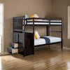 Riyo Twin Bunk Bed Built in Storage Unit Espresso Brown Solid Hardwood By Casagear Home BM319868