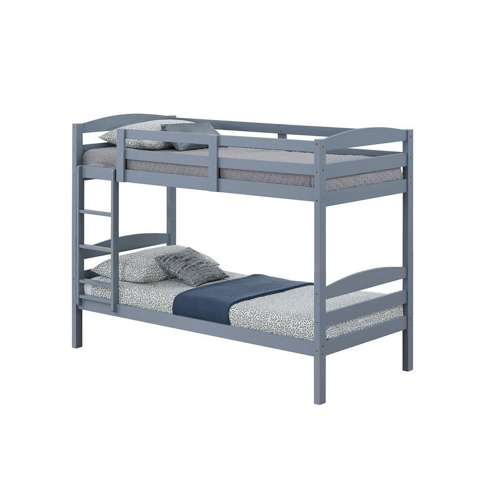 Sifa Twin Bunk Bed Convenient Ladder Arch Slat Design Gray Solid Wood By Casagear Home BM319870