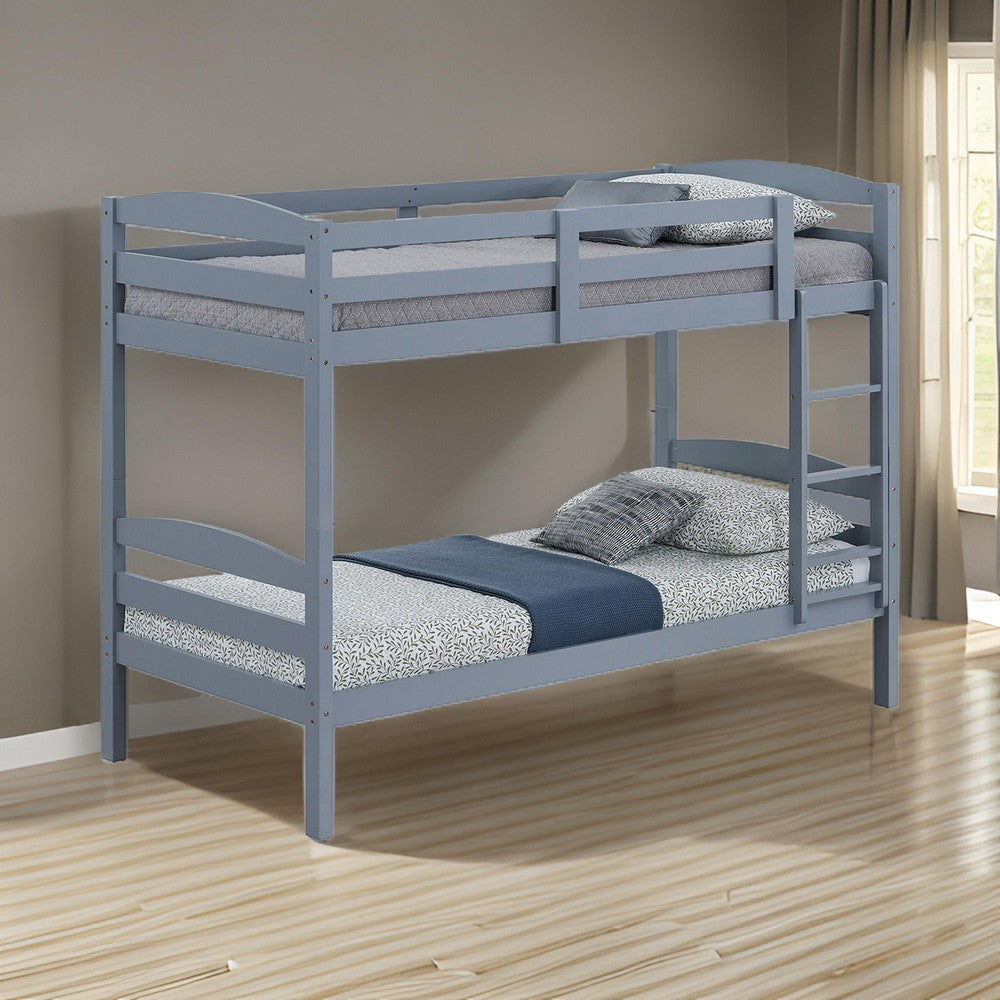 Sifa Twin Bunk Bed Convenient Ladder Arch Slat Design Gray Solid Wood By Casagear Home BM319870