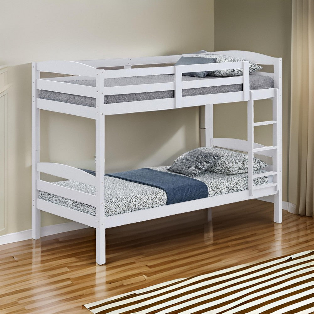 Sifa Twin Bunk Bed Convenient Ladder Arch Slat Design White Solid Wood By Casagear Home BM319871