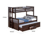 Veran Twin Over Full Bunk Bed Trundle and 3 Drawers Dark Brown Solid Wood By Casagear Home BM319872