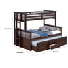 Veran Twin Over Full Bunk Bed Trundle and 3 Drawers Dark Brown Solid Wood By Casagear Home BM319872