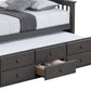 Veran Twin Over Full Bunk Bed Trundle and 3 Drawers Dark Gray Solid Wood By Casagear Home BM319873