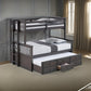 Veran Twin Over Full Bunk Bed Trundle and 3 Drawers Dark Gray Solid Wood By Casagear Home BM319873