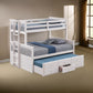 Veran Twin Over Full Bunk Bed Trundle and 3 Drawers White Solid Wood By Casagear Home BM319874