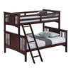 Ricky Twin Over Full Bunk Bed, Angled Ladder, Dark Brown Solid Hardwood By Casagear Home