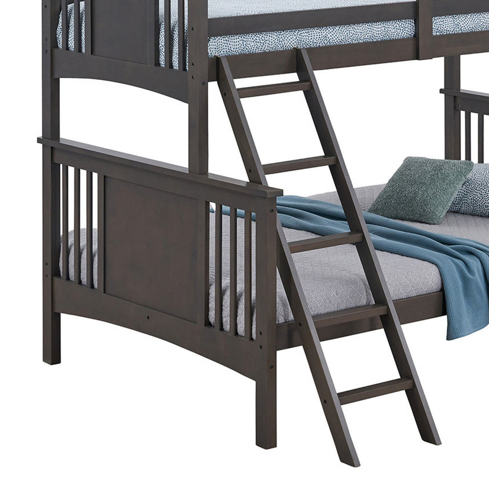 Ricky Twin Over Full Bunk Bed Angled Ladder Stain Gray Solid Hardwood By Casagear Home BM319876