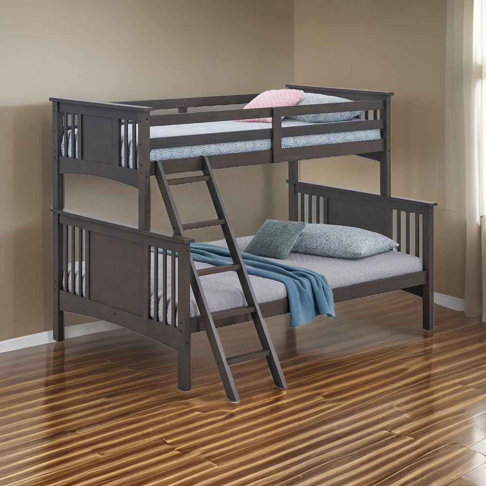 Ricky Twin Over Full Bunk Bed Angled Ladder Stain Gray Solid Hardwood By Casagear Home BM319876