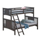 Ricky Twin Over Full Bunk Bed, Angled Ladder, Stain Gray Solid Hardwood By Casagear Home