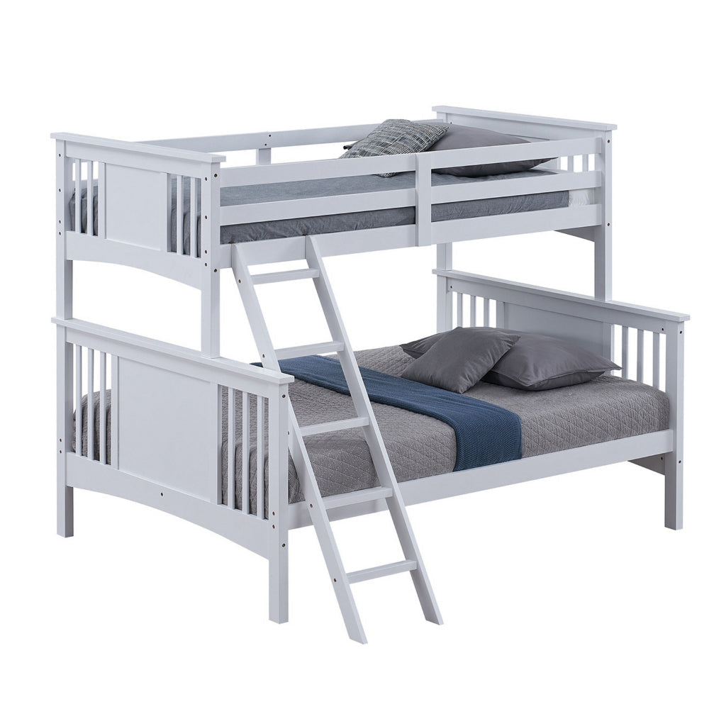 Ricky Twin Over Full Bunk Bed, Angled Ladder, Classic White Solid Hardwood By Casagear Home