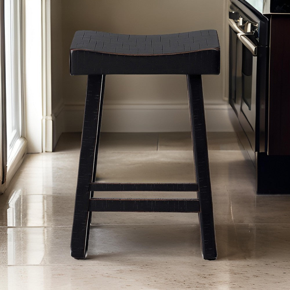 Bianca Counter Stool Set of 2 Saddle Seat Farmhouses Black Solid Wood By Casagear Home BM319878