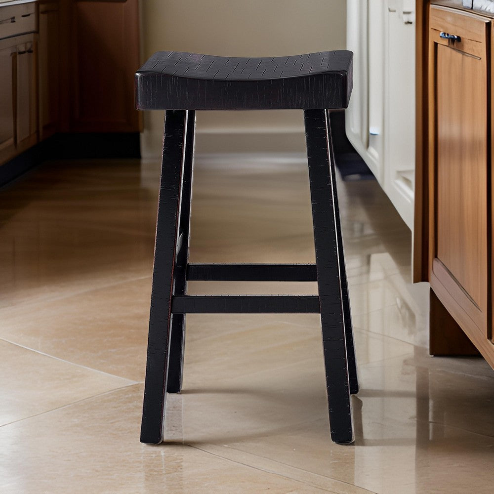 Bianca Barstool Set of 2, Saddle Seat, Farmhouses Style Black Solid Wood By Casagear Home