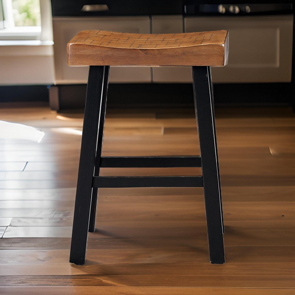 Bianca Counter Stool Set of 2 Light Brown Saddle Seat Black Solid Wood By Casagear Home BM319880