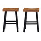 Bianca Counter Stool Set of 2, Light Brown Saddle Seat, Black Solid Wood By Casagear Home