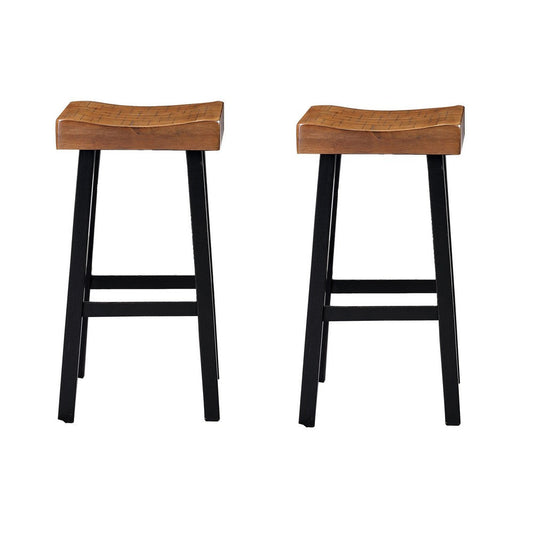 Bianca Barstool Set of 2, Light Brown Saddle Seat, Black Solid Wood By Casagear Home